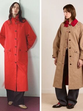 🇬🇧 Damson Madder Anja reversible showerproof trench red/tan check US 8 NWT